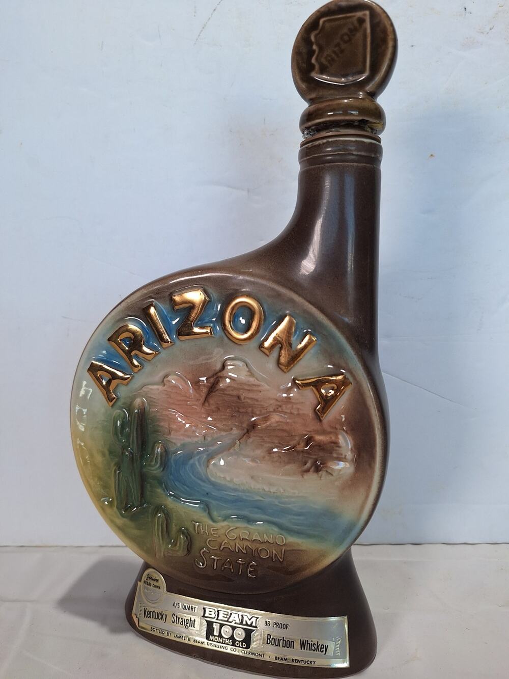 1968 Jim Beam Arizona Grand Canyon State Regal China Decanter Map Stopper EMPTY